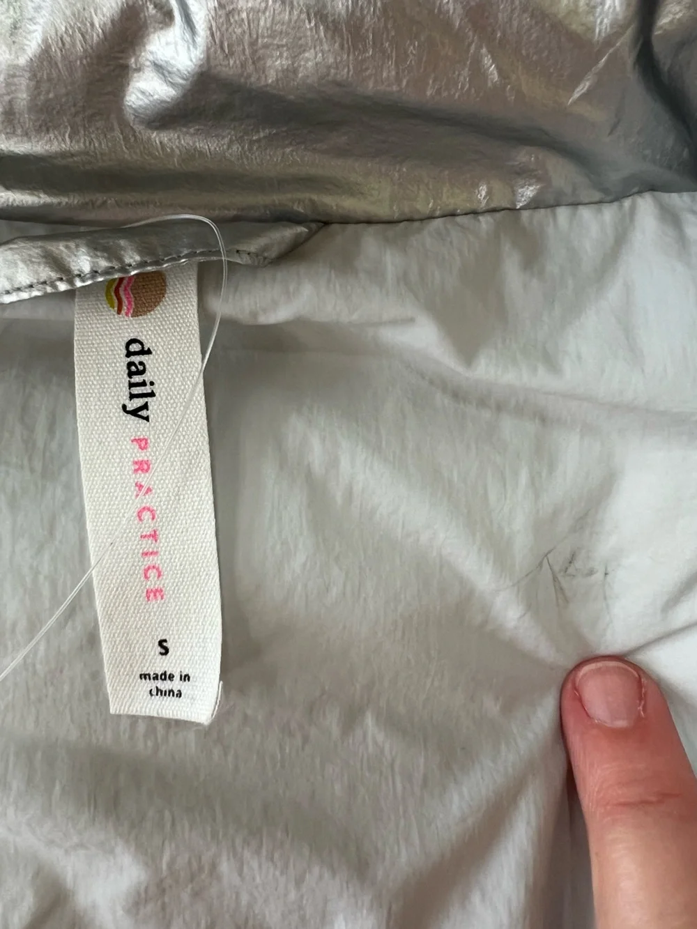 Daily Practice Anthropologie NWT Metallic Silver Hooded Puffer Vest Pockets, S